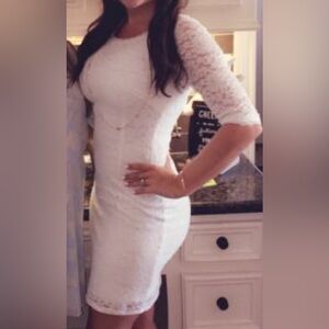 Laundry By Shelli Segal White Lace Long Sleeve Dress